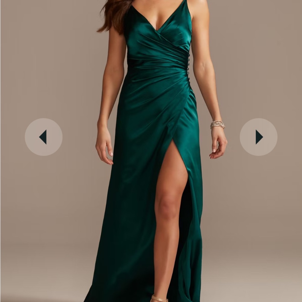 Galina Signature Green Ruched Slit Maxi Dress